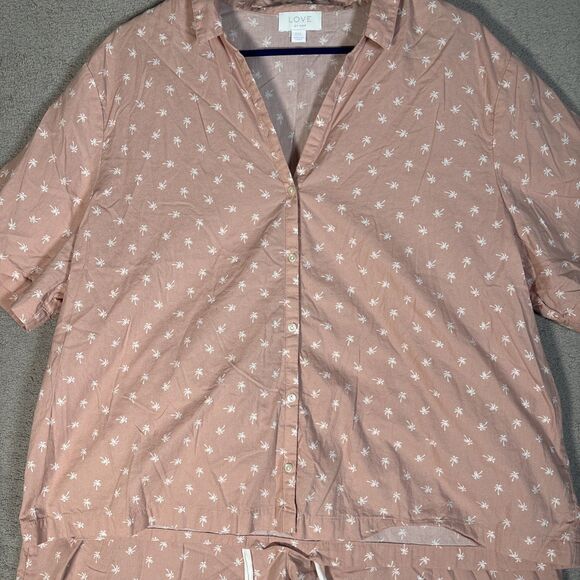 Love By Gap 2 Piece Pajama Set Women Size XXL Blush Pink Palm Tree AOP Tropical - Picture 4 of 16